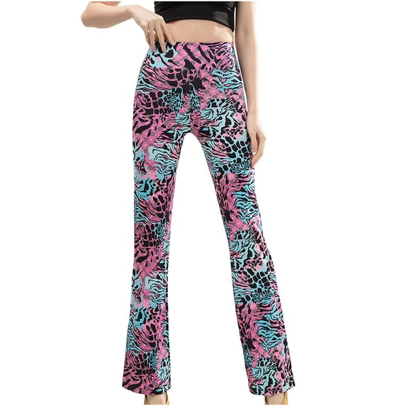 Fesfesfes Womens Pants Printed Straight Flared Pants Casual High Waist And Hip Lifting Trousers Exercise Fitness Yoga Pants