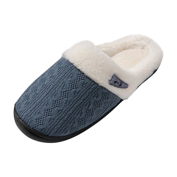 Fesfesfes Womens Plush Fleece Winter Booties Cozy Home Slippers Non-Slip Outdoor Walking Shoes Lightweight Comfortable Soft Sole Casual Wear(Blue,42(US:8.5))