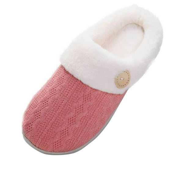 Fesfesfes Womens Plush Slippers Indoor Winter Home Cozy Foam House Shoes Non Slip Lightweight Comfortable Soft Casual Walking Footwear for Ladies(Watermelon Red,38(US:6.5))