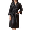 thumbnail image 1 of Fesfesfes Womens Robe Lightweight Housecoat Casual Wear Soft Bathrobe for Women Cozy Robe Mid Length Robe Cool Feeling Robe for All Season Home Wear Casual Robe with Pockets(Black,M), 1 of 2