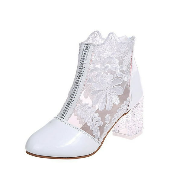 Fesfesfes Womens Sandals Women's Ladies Breathable Fashion Hollow Out Lace Chunky High Heel Shoes 7(39)