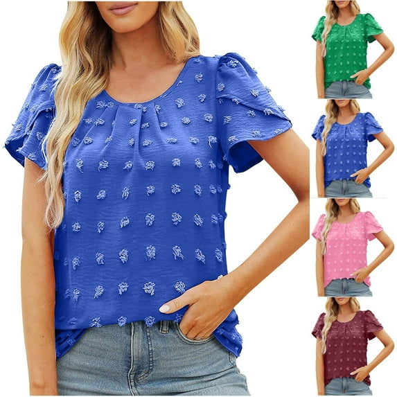 Fesfesfes Womens Shirt Womens Fashion Short Sleeves Round Neck Solid Color Loose Tops Blouse Knitted Sweater Women Short Sleeve Shirt M(US:6)