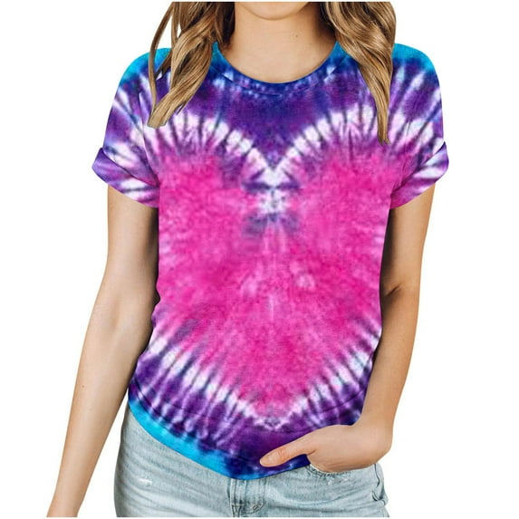 Fesfesfes Womens Shirts Casual Women's Short Sleeved Round Neck Love Printed Top Short Sleeved Round Neck Top/shirt Womens Running Top Short Sleeve L(US:8)