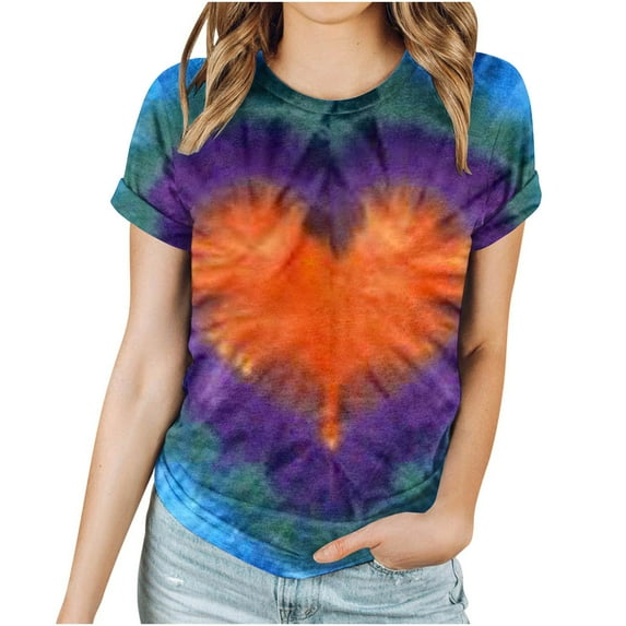 Fesfesfes Womens Shirts Casual Women's Short Sleeved Round Neck Love Printed Top Short Sleeved Round Neck Top/shirt Womens Running Top Short Sleeve M(US:6)