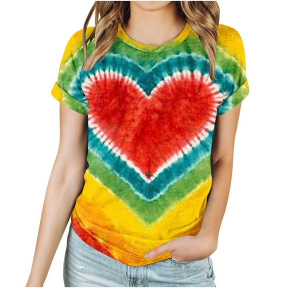 Fesfesfes Womens Shirts Casual Women's Short Sleeved Round Neck Love Printed Top Short Sleeved Round Neck Top/shirt Womens Running Top Short Sleeve L(US:8)