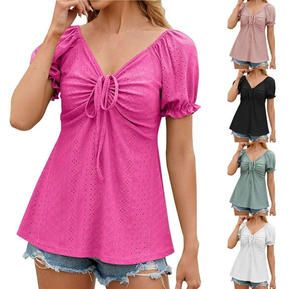 Fesfesfes Womens Shirts Casual Womens Fashion Print Tops Short Sleeve Out Blouse Funny Round Neck T-Shirt Tops Womans Tops L(US:8)