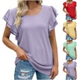 thumbnail image 1 of Fesfesfes Womens Shirts Fashion Womens Short Sleeve Summer Solid Color Casual Top Pullover T-shirt Cream Short Sleeve Shirt Women XS(US:2), 1 of 9