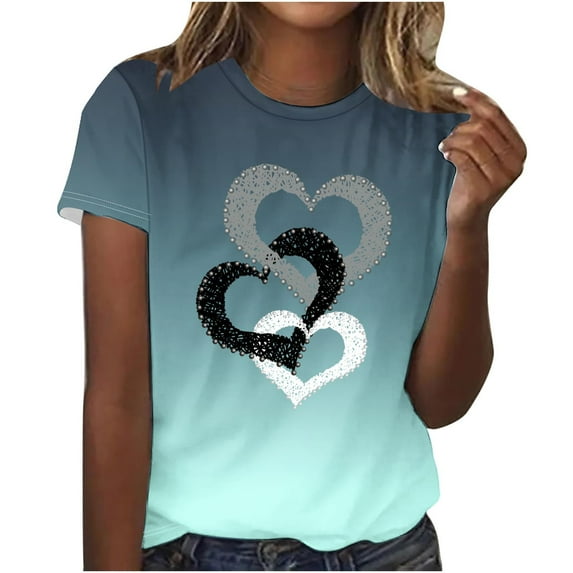 Fesfesfes Womens Shirts Women Fashion Casual Printed Short Sleeve Round-Neck Pullover Blouse T-shirt Tops Tshirts Shirts for Women Graphic M(US:6)