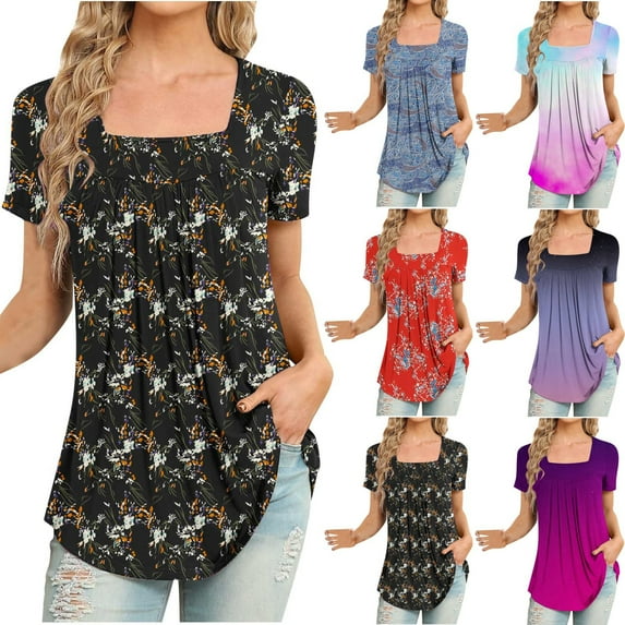 Fesfesfes Womens Shirts Women Fashion Printed Casual V-Neck Short Sleeve Loose T-Shirt Blouse Tops Undershirts Short Sleeve Women L(US:8)