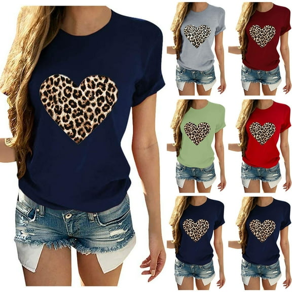 Fesfesfes Womens Shirts Women's Fashion Printed Round Neck Short Sleeve T-shirt Blouse Loose Tops Womens T-Shirts 8(L)