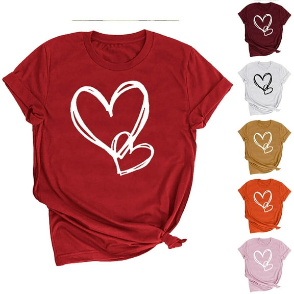 Fesfesfes Womens Shirts Women's Lover Love Printed T-shirt Round Neck Short Sleeved Top Workout Tops Women S(US:4)