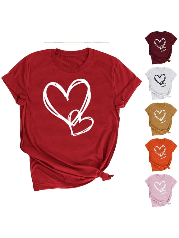 Womens Shirts Women's Lover Love Printed T-shirt Round Neck Short Sleeved Top Workout Tops Women S(US:4)