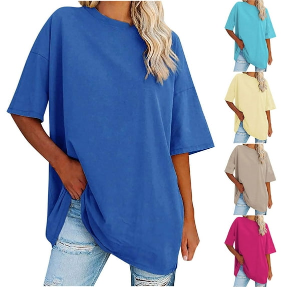 Fesfesfes Womens Shirts Women's New Solid Loose Half Sleeve Round Neck Cotton Waist Short Sleeve Round Neck Tops Womens Spring Tops 10(XL)