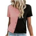 thumbnail image 1 of Fesfesfes Womens Shirts Women's Shirt Fashion Leisure Short Sleeve Round-Neck Button T-shirt Tops Blouse Ladies T Shirts 10(XL), 1 of 7