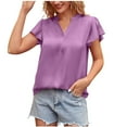 thumbnail image 1 of Fesfesfes Womens Shirts Women's Summer Premium V-neck Short Sleeve Pearlescent Satin Temperament Gentle Shirt Winter Tops 12(XXL), 1 of 5