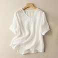 thumbnail image 1 of Fesfesfes Womens Shirts Womens Spring Summer Solid Color Casual Loose Fashion T-Shirt Short Sleeve V-Neck Embroidery Tops Cotton And Linen Blouse Womens Tees M(US:6), 1 of 6