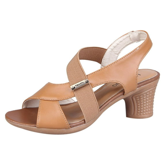 Fesfesfes Womens Shoes Peep-toe Pump Large Women's Thick Heel Sleeve Fashion Middle Heel Fashion Sandals 5.5(36)