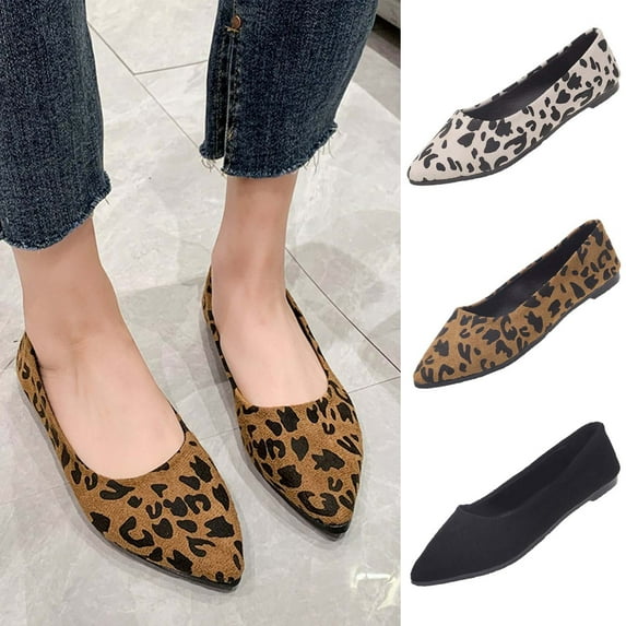 Fesfesfes Womens Shoes Pointed Toe Fashion Pointed Toe Shoes Solid Color Casual Comfortable Leopard Print Flat Shoes 35(4.5)