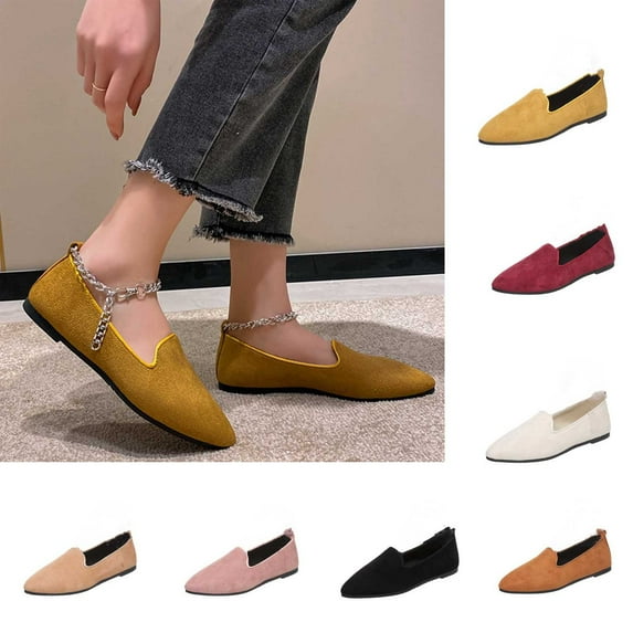 Fesfesfes Womens Shoes Pointed Toe Large Size Pointed Suede Four Seasons Comfortable Casual Flat Shoes 38(6.5)