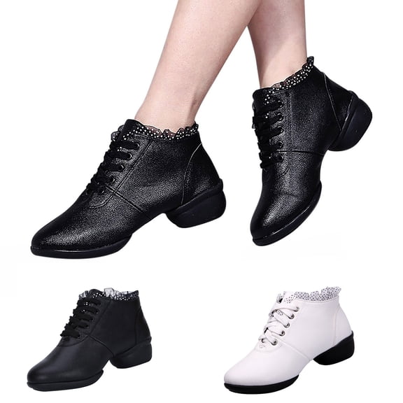 Fesfesfes Womens Shoes Womens Lace Trimmed Round Toe Soft Sole Thick Heeled Shoes 4.5(35)