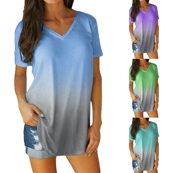 Fesfesfes Womens Short Sleeve Shirts Fashion Sexy Casual Women Short Sleeve Camis V Neck Printed Ladies Tops Slim Vest Tees for Women 12(XXL)