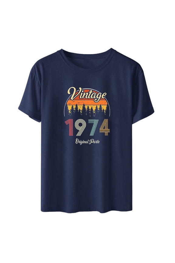 Womens Short Sleeve Tops 1974 Vintage Shirt For Women 50th Birthday Gifts 1974 Birthday Gifts Idea Retro Short Sleevel T Shirts Party Tops Funny Tees Womens Fashion Tops 2XL(US:12)