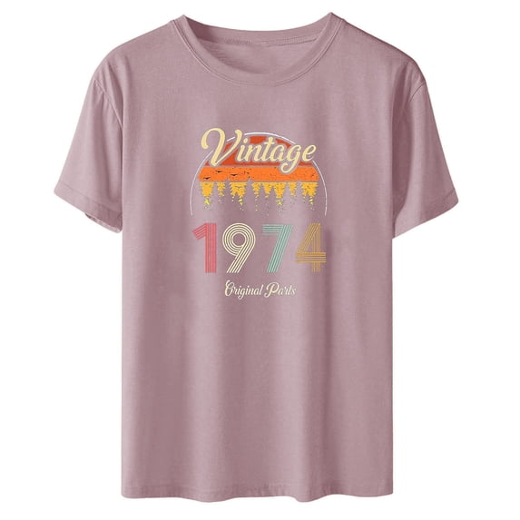Fesfesfes Womens Short Sleeve Tops 1974 Vintage Shirt For Women 50th Birthday Gifts 1974 Birthday Gifts Idea Retro Short Sleevel T Shirts Party Tops Funny Tees Womens Fashion Tops S(US:4)