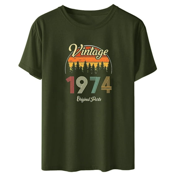 Fesfesfes Womens Short Sleeve Tops 1974 Vintage Shirt For Women 50th Birthday Gifts 1974 Birthday Gifts Idea Retro Short Sleevel T Shirts Party Tops Funny Tees Womens Fashion Tops M(US:6)