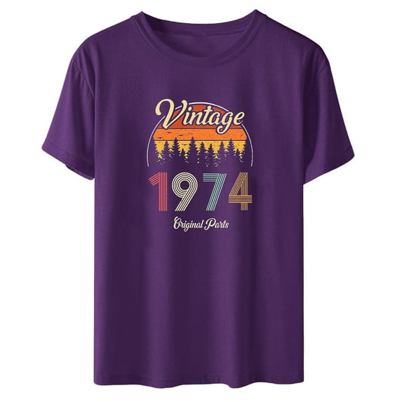 Fesfesfes Womens Short Sleeve Tops 1974 Vintage Shirt For Women 50th Birthday Gifts 1974 Birthday Gifts Idea Retro Short Sleevel T Shirts Party Tops Funny Tees Womens Fashion Tops 2XL(US:12)