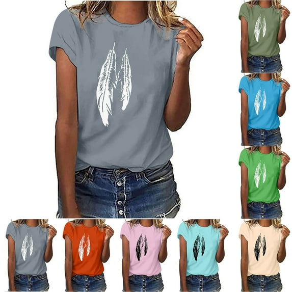 Fesfesfes Womens Short Sleeve Tops Women's Shirt Tees Funny Cute Short Sleeve Fall T Shirt Print Shirt Gift Tops Blouse Gift For Women Tees for Women 3XL(US:14)