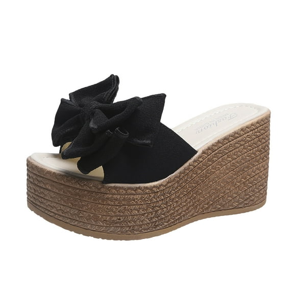 Fesfesfes Womens Slides Size 10 New Thick Sole Slope Heel Women's Shoes Breathable Slip-on Beach Sandals 6.5(38)