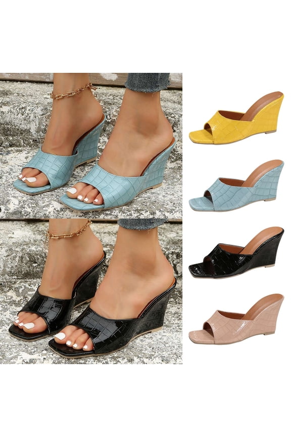 Womens Slides Size 8 New Sloping Heels For Women's Casual Wearing Sandals, Retro Open Toe Slippers 9(42)
