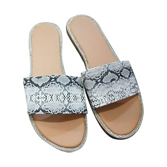 Fesfesfes Womens Slides Size 8 Womens Summer Fashion Flat Bottom Rhinestone Beach Sandals And Slippers 6.5(38)
