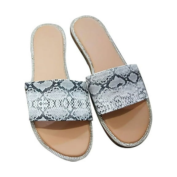 Fesfesfes Womens Slides Size 8 Womens Summer Fashion Flat Bottom Rhinestone Beach Sandals And Slippers 7.5(40)