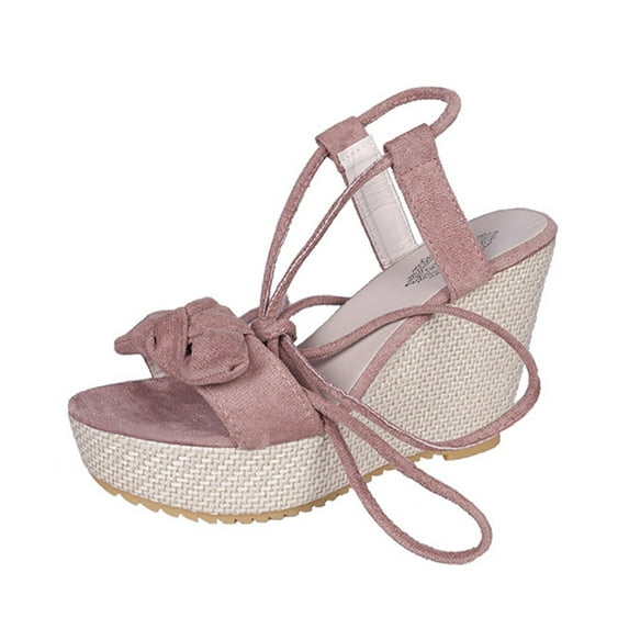 Fesfesfes Womens Slides Size 9 Fashion Women Solid Color Bowknot Bandage Comfy Sandals Slope Heeled Beach Casual Shoes 4.5(35)