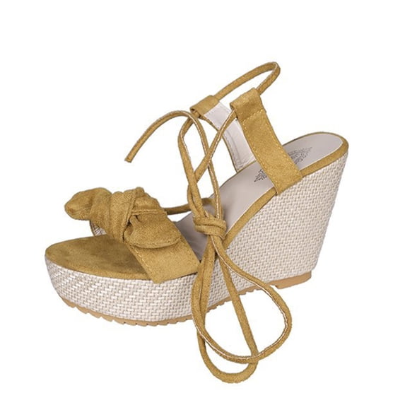 Fesfesfes Womens Slides Size 9 Fashion Women Solid Color Bowknot Bandage Comfy Sandals Slope Heeled Beach Casual Shoes 6(37)