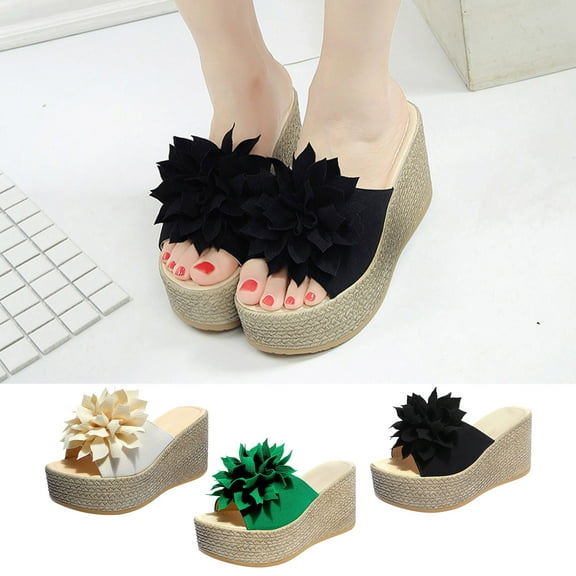 Fesfesfes Womens Slides Size 9 Matsu Heel Thick Sole Slope Heel Women's Shoes Breathable Slip-on Beach Sandals 6.5(38)