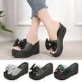thumbnail image 1 of Fesfesfes Womens Slides Size 9 Thick Bottom Bow Tie Sequin Sloping Heel Women's Shoes With Breathable Beach Slippers 8.5(41), 1 of 7