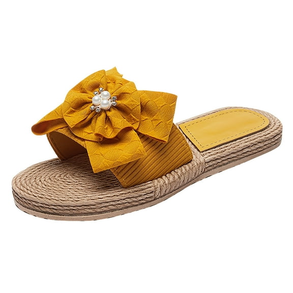 Fesfesfes Womens Slides Size 9 Women's Summer Flip-flops Rhinestone Pearl Flower Flat Beach Sandals 4.5(35)