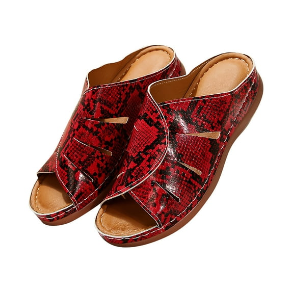 Fesfesfes Womens Slides Size 9 Women's Wedge Heel Color Serpentine Casual Comfortable Sandals Slippers 6(37)