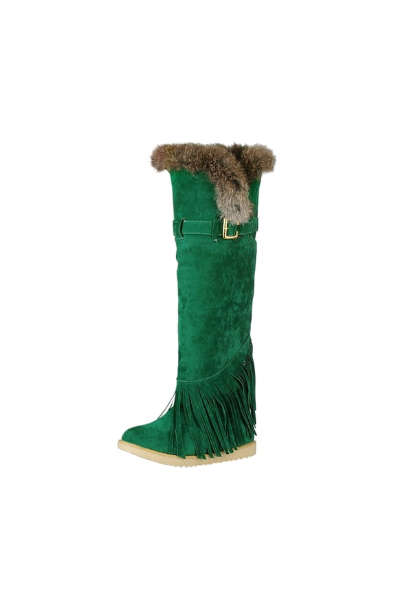 Womens Snow Boots Long Boots Slip-on Velvet Lined Warm Boots Solid Color Shoes with Tassels Flat Knee High Boots 40(US:7.5)
