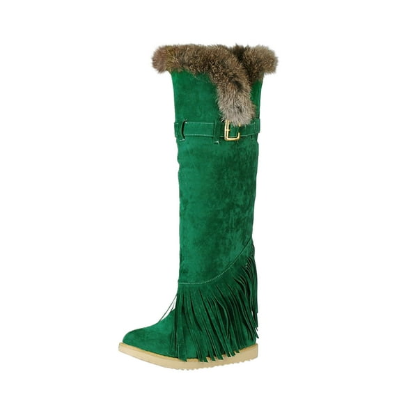 Fesfesfes Womens Snow Boots Long Boots Slip-on Velvet Lined Warm Boots Solid Color Shoes with Tassels Flat Knee High Boots 42(US:9)
