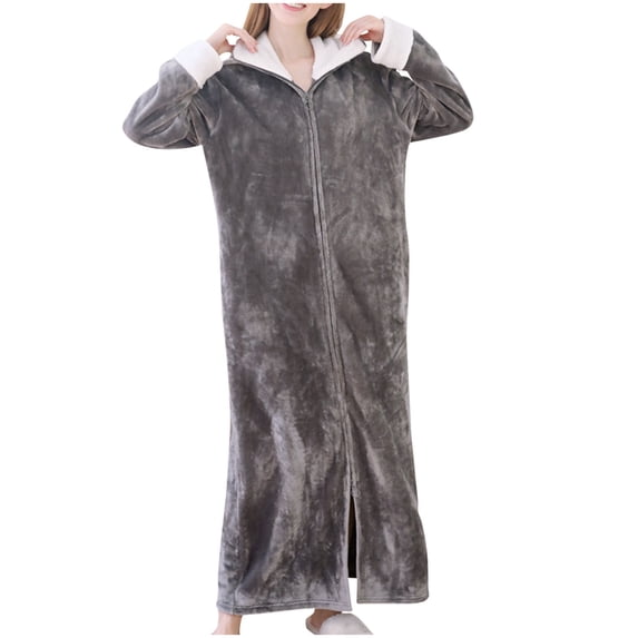 Fesfesfes Womens Solid Color Long Sleeve Solid Cozy Fleece Robe Plush Bathrobe with Pockets Unisex Warm Sleepwear for Maternity Home Loungewear(Gray,M)