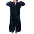thumbnail image 1 of Fesfesfes Womens Solid Color Long Sleeve Solid Cozy Fleece Robe Plush Bathrobe with Pockets Unisex Warm Sleepwear for Maternity Home Loungewear(Navy,L), 1 of 4