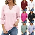 thumbnail image 1 of Fesfesfes Womens Summer Tops Women's Summer Casual Blouse Short Sleeve V Neck 3/4 Sleeve Curved Hem Loose Tunic Top T-shirt Blouse T-Shirts for Women M(US:6), 1 of 7