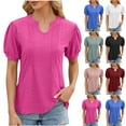 thumbnail image 1 of Fesfesfes Womens Summer Tops Women's Fashion Solid V Neck Short Sleeves Casual T-Shirt Top Womens Blouses And Tops Dressy L(US:8), 1 of 4