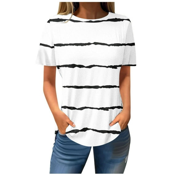 Fesfesfes Womens T Shirt Women Casual Printed Short Sleeve Round-Neck Pullover Blouse T-shirt Tops Tee Shirts Womens XL(US:10)