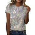thumbnail image 1 of Fesfesfes Womens T Shirt Women Casual Sparkling Crystal Printed Round Neck Short Sleeved Top Blouse L(US:8), 1 of 4