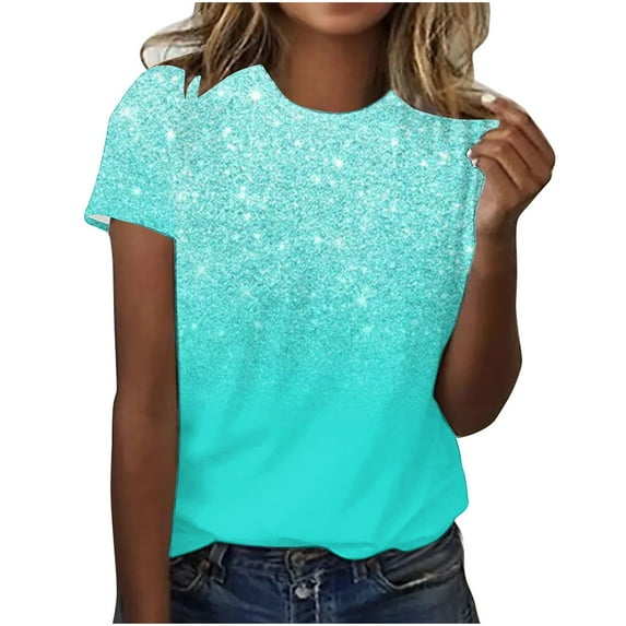 Fesfesfes Womens T Shirt Women's Fashion Gradient Printed Round Neck Short Sleeves Casual T-Shirt Top T Shirts for Women XL(US:10)