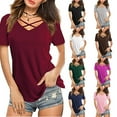 thumbnail image 1 of Fesfesfes Womens T Shirts Casual Women Casual Short Sleeve Flared Sleeves V-Neck Solid Loose T-Shirt Blouse Tops Women's Tops M(US:6), 1 of 8